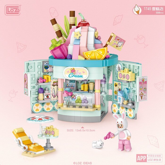 LOZ Dream Amusement Park Series - Foldable Ice Cream Shop Building Bricks Set 13.5 x 18 x 8cm