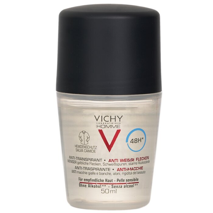 Vichy Homme 48H* Anti Perspirant & Anti-Stains (Shirt Protection) Roll-On (For Sensitive Skin) 50ml